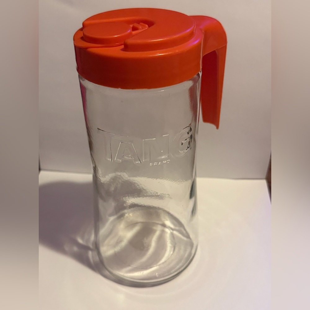 Vintage Tang Glass Pitcher with Orange Lid 1 Quart